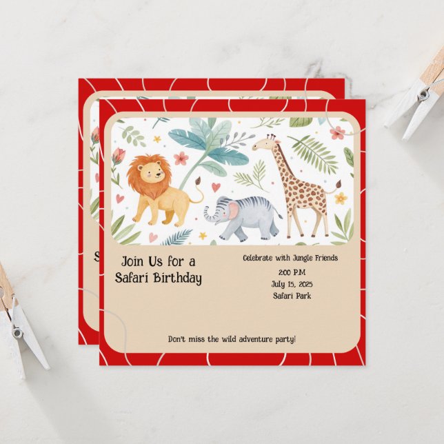 Invitación de cumpleaños Safari Jungle (Anverso/Reverso In Situ)