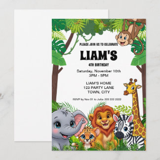 Invitación de cumpleaños Safari Jungle 5x7