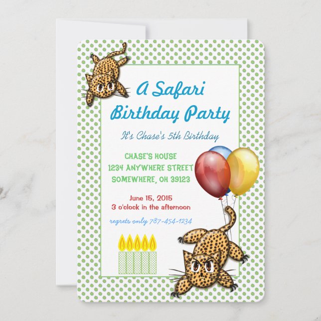 Invitación de cumpleaños Safari Leopardo (Anverso)