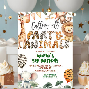 invitación de cumpleaños Safari Party Animals