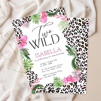 Invitación de cumpleaños Safari Rosa | Tema Leopar
