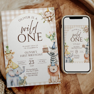 Invitación de cumpleaños Safari Wild One Animales 