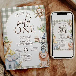 Invitación de cumpleaños Safari Wild One Animales