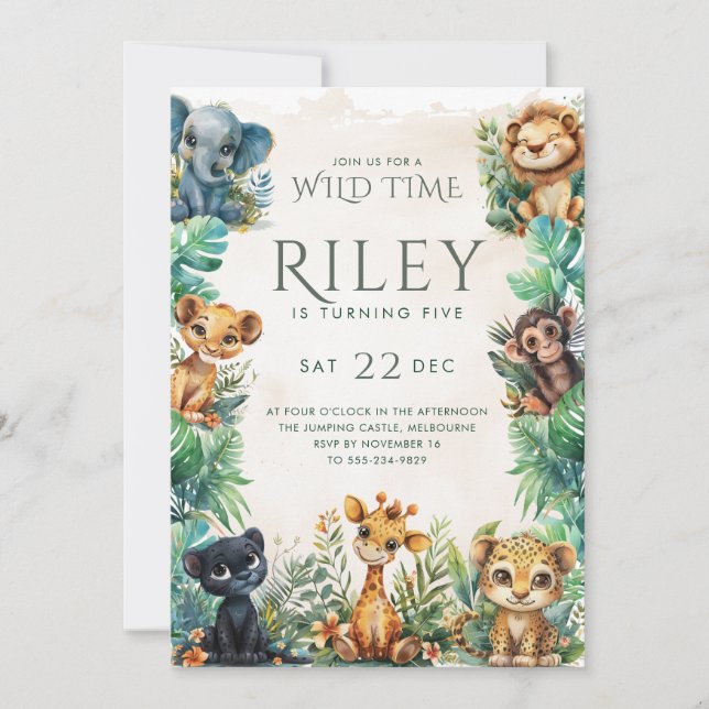 Invitación de cumpleaños Safari Wild Time (Anverso)