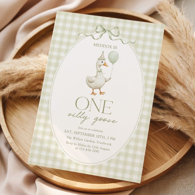 Invitación de cumpleaños Sage Green One Silly Goos (Subido por el creador)