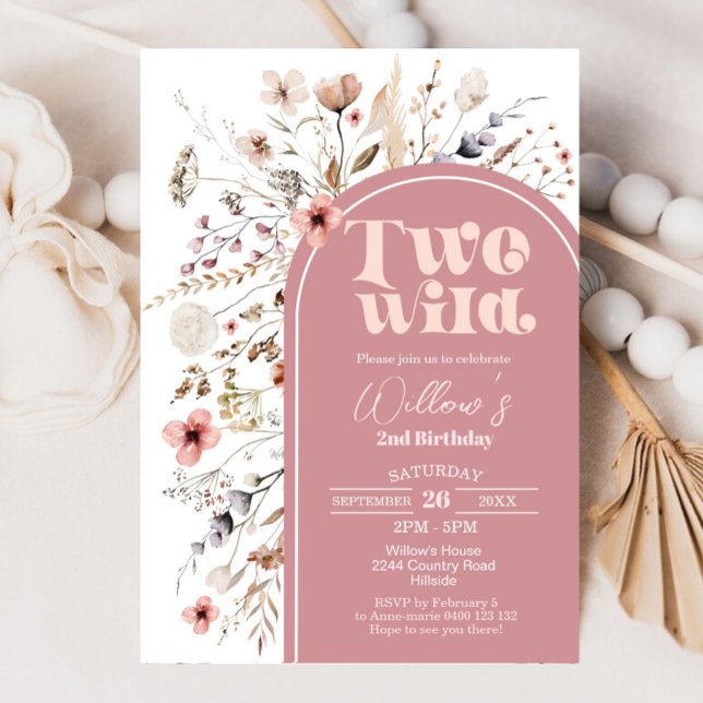 Invitación de cumpleaños salvaje de dos flores sil (Wildflower Two Wild 2nd Birthday Invitation)