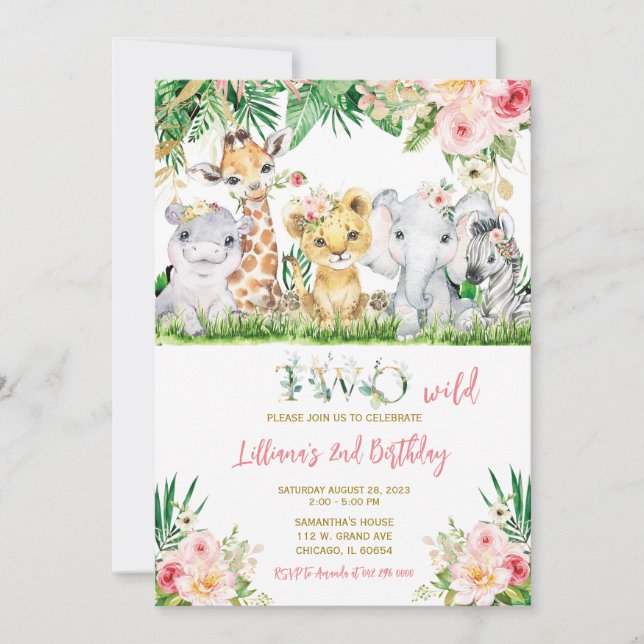 Invitación de cumpleaños salvaje de Jungle Girl Tw (Anverso)