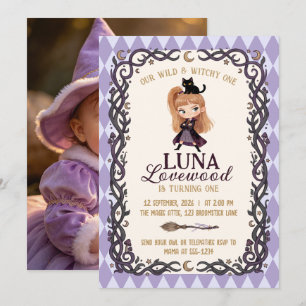 Invitación de cumpleaños salvaje de la brujita gat
