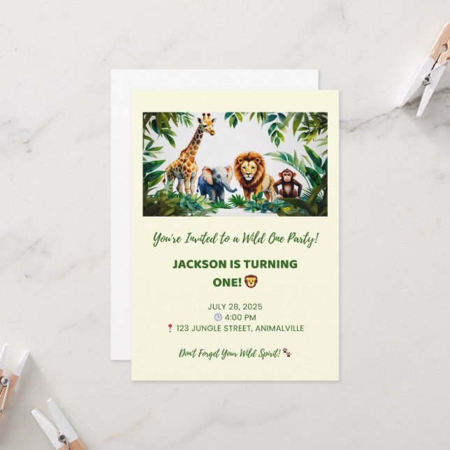 Invitación de cumpleaños salvaje de un Safari - ni (Anverso/Reverso In Situ)