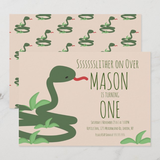 Invitación de cumpleaños salvaje de zoo de serpien (Anverso / Reverso)