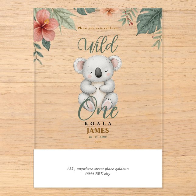 invitación de cumpleaños salvaje koala (Anverso)