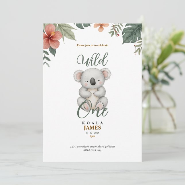 invitación de cumpleaños salvaje koala (Anverso de pie)
