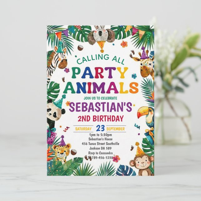 Invitación de cumpleaños salvaje Safari Dos para n (Anverso de pie)