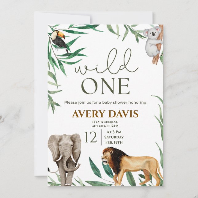 Invitación de Cumpleaños Salvaje Uno Safari Animal (Anverso)