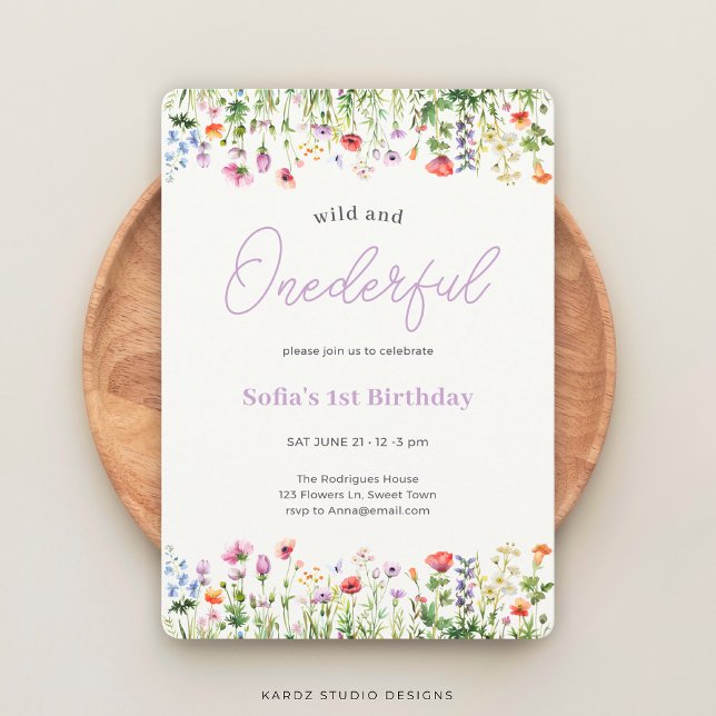 Invitación de cumpleaños salvaje y onederful (Invite shown in 5 x 7 in. With round corners, choose corner style before checkout)