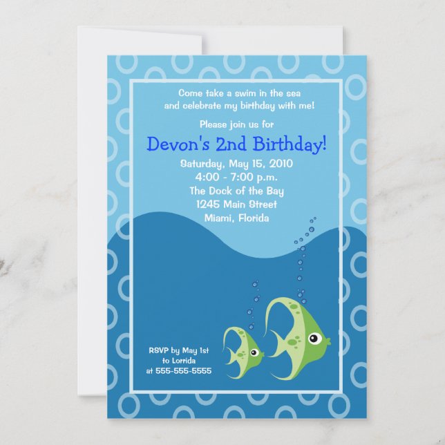 Invitación de cumpleaños Sealife Green Fish 5x7 (Anverso)