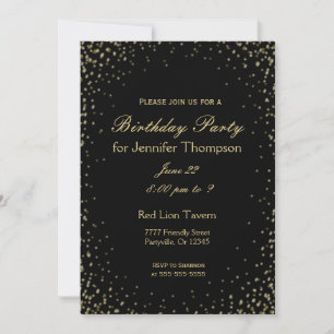 Invitación de cumpleaños   Sencillo negro y oro