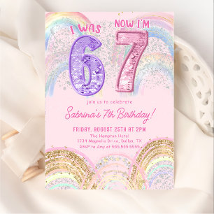 Invitación de cumpleaños Sequin Rainbow Six Seven 