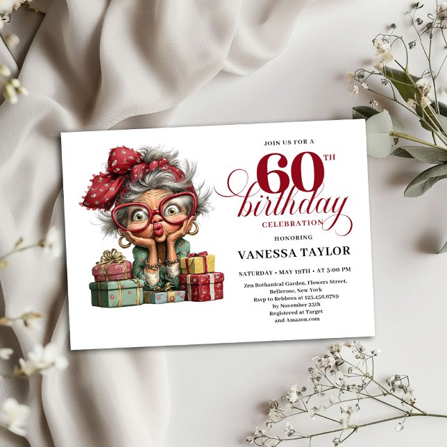 Invitación de Cumpleaños Sesenta Fiesta Coche Seño (Funny Old Lady Sixty Birthday Invitation Party Card)