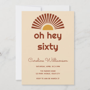 Invitación de cumpleaños sesenta retro sol explosi