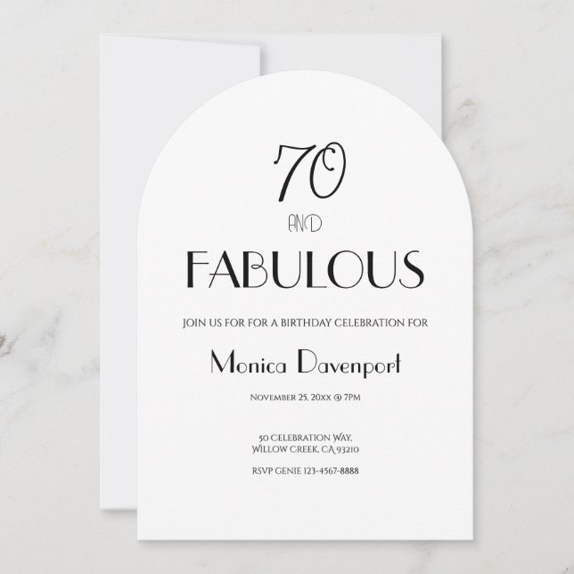 Invitación de cumpleaños setenta 70 y fabuloso (Anverso)