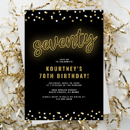 Invitación de cumpleaños setenta de neón dorado