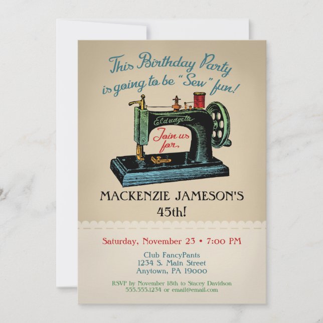 Invitación de cumpleaños Sew Crafter Fashion (Anverso)