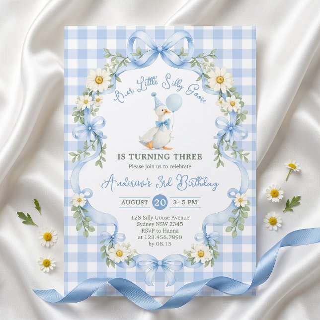 Invitación de cumpleaños Silly Goose Blue Bow (Subido por el creador)