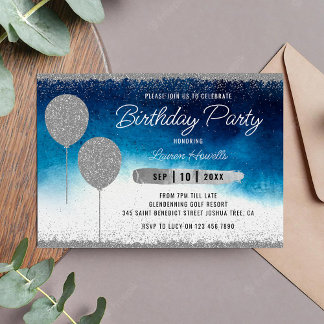 Invitación de cumpleaños Silver y Blue