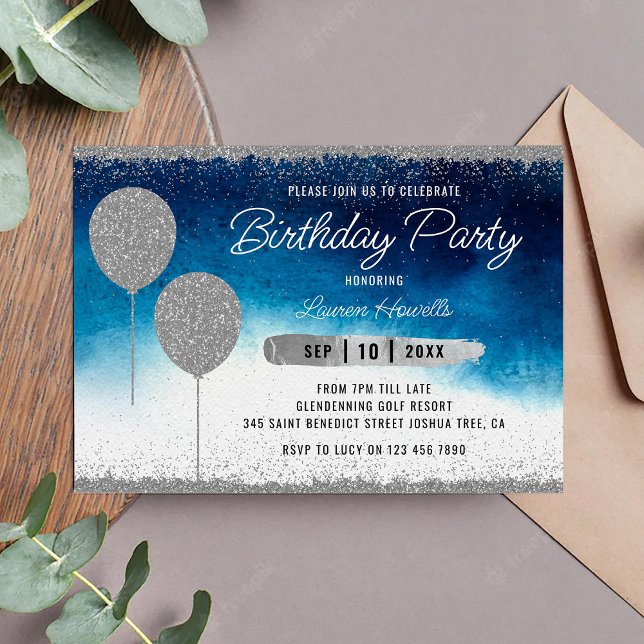 Invitación de cumpleaños Silver y Blue (Subido por el creador)