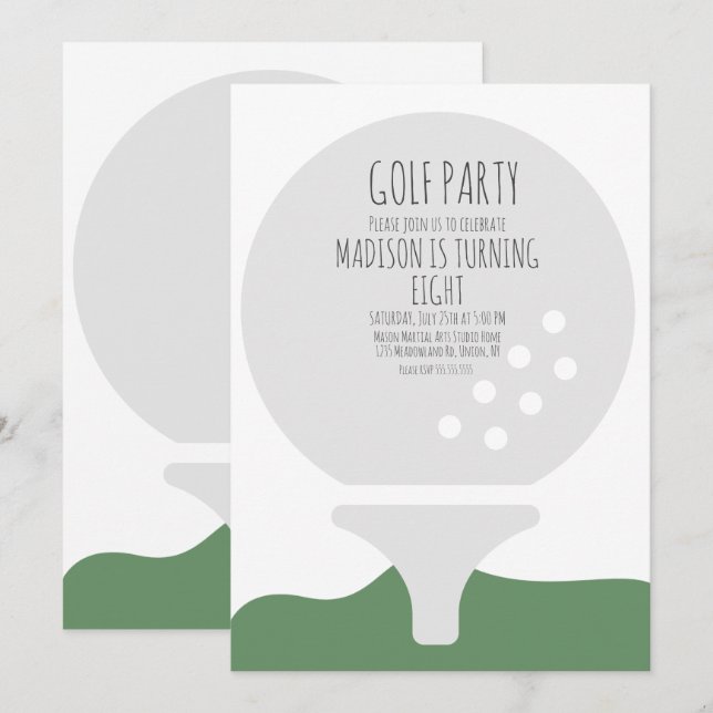 Invitación de cumpleaños simple con pelota de golf (Anverso / Reverso)