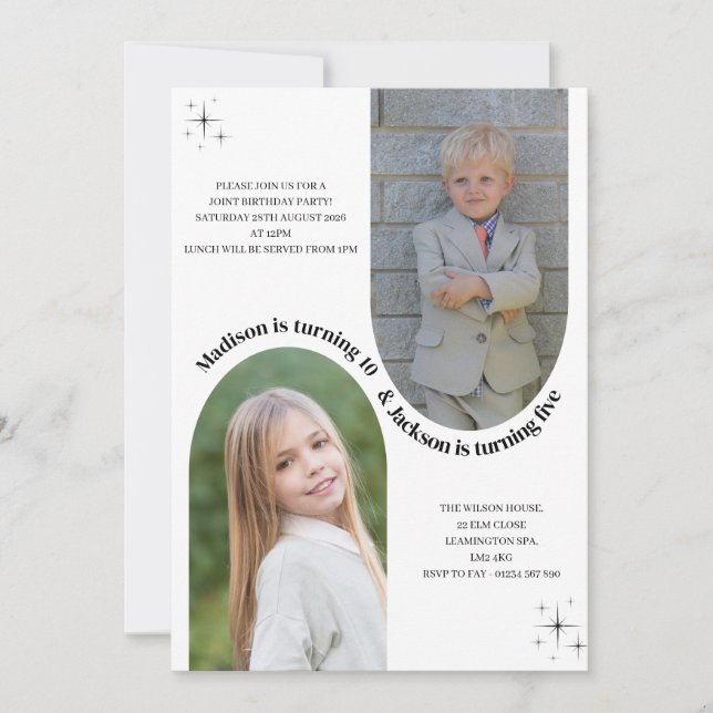 invitación de cumpleaños simple para hermanos (Anverso)