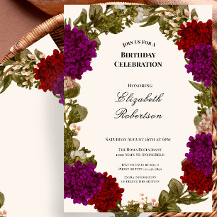 Invitación de cumpleaños sin edad con borde floral