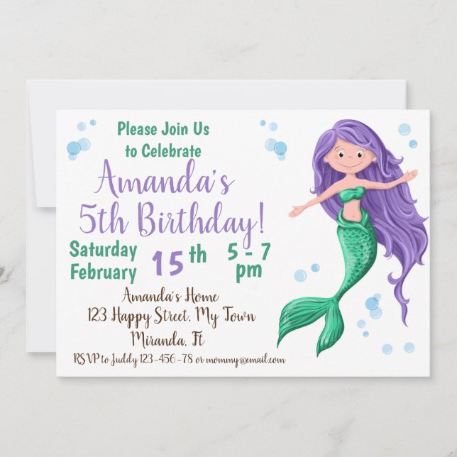 invitación de cumpleaños sirena (Anverso)