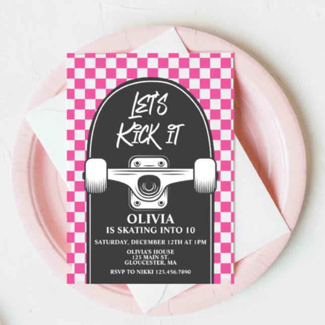Invitación de cumpleaños Skateboard Let's Kick It  (Subido por el creador)