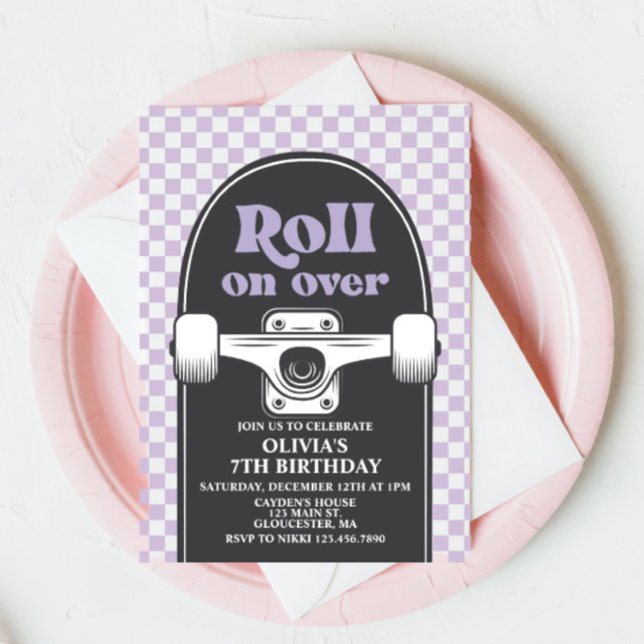 Invitación de cumpleaños Skateboard Roll on over (Subido por el creador)
