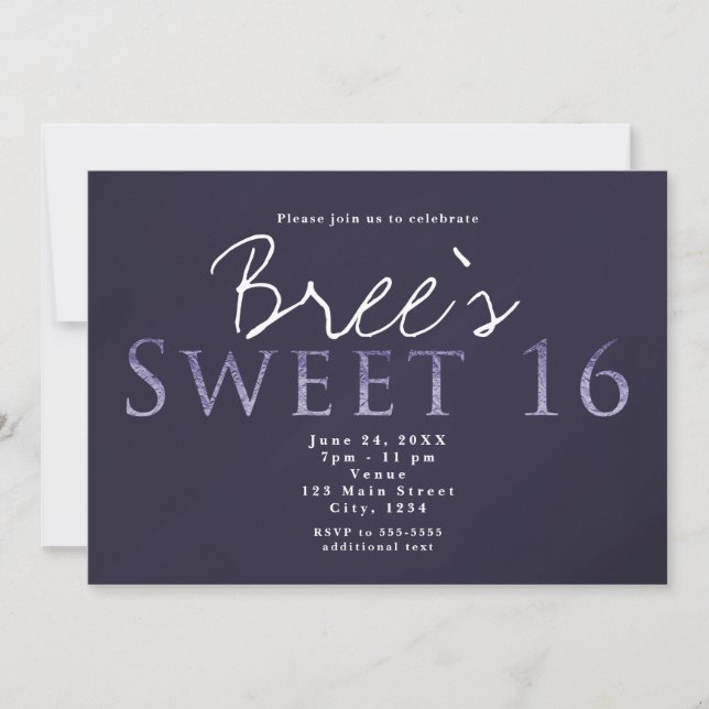 Invitación de cumpleaños Smoky Plum Grey SWEET 16 (Anverso)