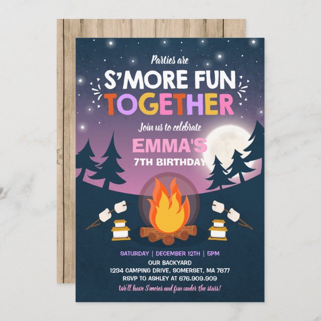 Invitación de cumpleaños S'mores Fiesta de fuego (Anverso / Reverso)