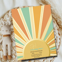 invitación de cumpleaños sol grande dorado con ray
