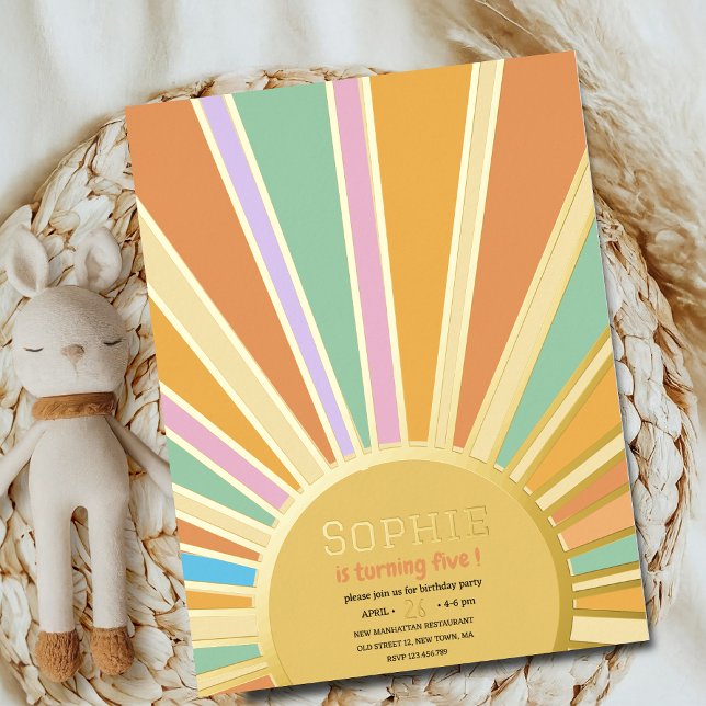 invitación de cumpleaños sol grande dorado con ray (Subido por el creador)