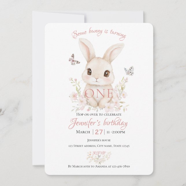 Invitación de cumpleaños Some Bunny is Turning One (Anverso)