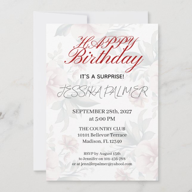 Invitación de cumpleaños sorpresa (Anverso)