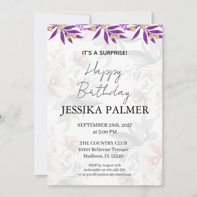 Invitación de cumpleaños sorpresa (Anverso)