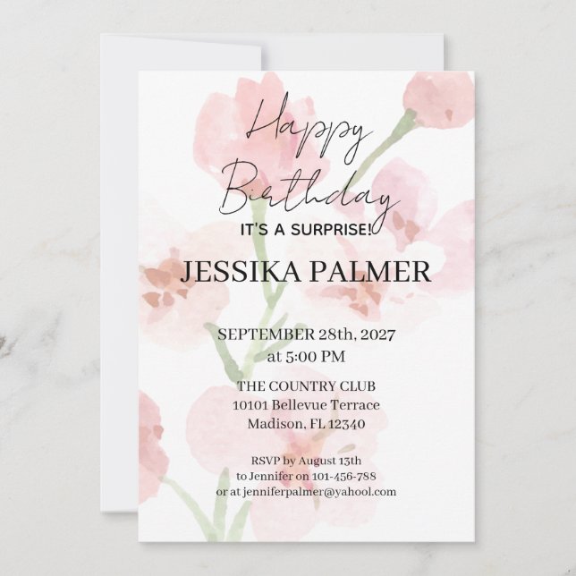 Invitación de cumpleaños sorpresa (Anverso)