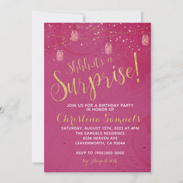 Invitación de cumpleaños sorpresa (Anverso)