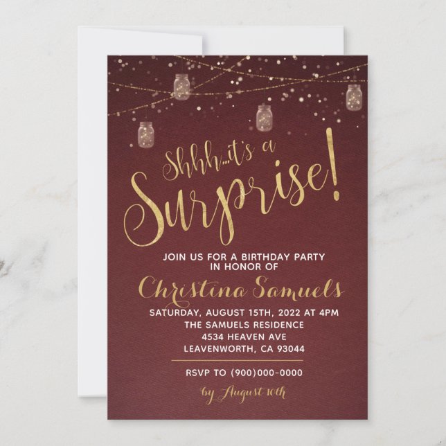 Invitación de cumpleaños sorpresa (Anverso)