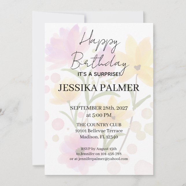 Invitación de cumpleaños sorpresa (Anverso)