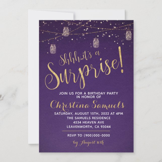 Invitación de cumpleaños sorpresa (Anverso)