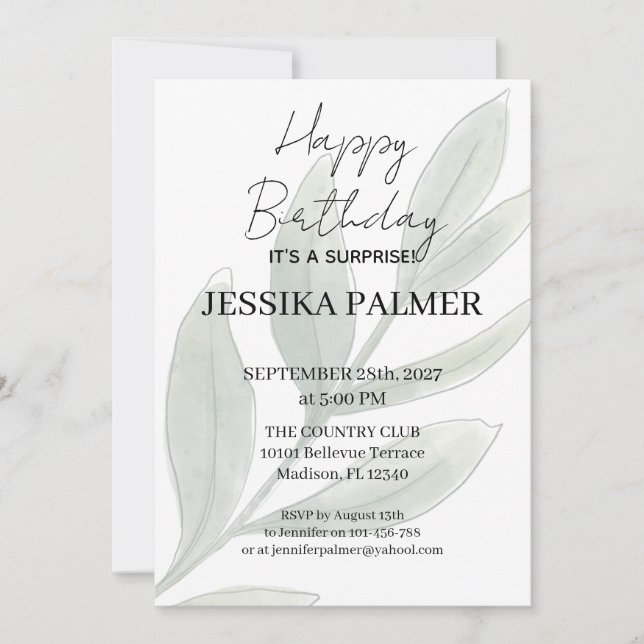 Invitación de cumpleaños sorpresa (Anverso)