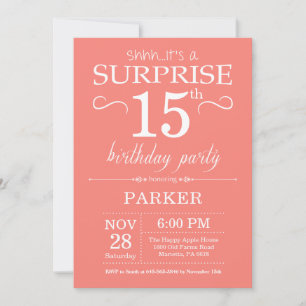 Invitación de cumpleaños sorpresa 15 Coral